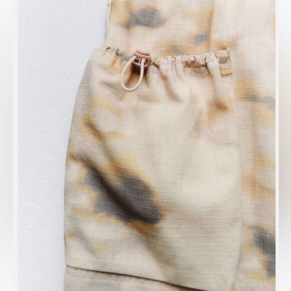 NWOT ZARA TIE-DYE CARGO MINI SKIRT POCKETS MID-RISE ELASTIC WAIST SZ XL - Picture 4 of 11